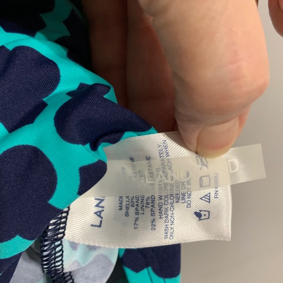 Lands' End v neck Navy and Aqua razorback tankini swim top. Size 14 - Picture 3 of 9